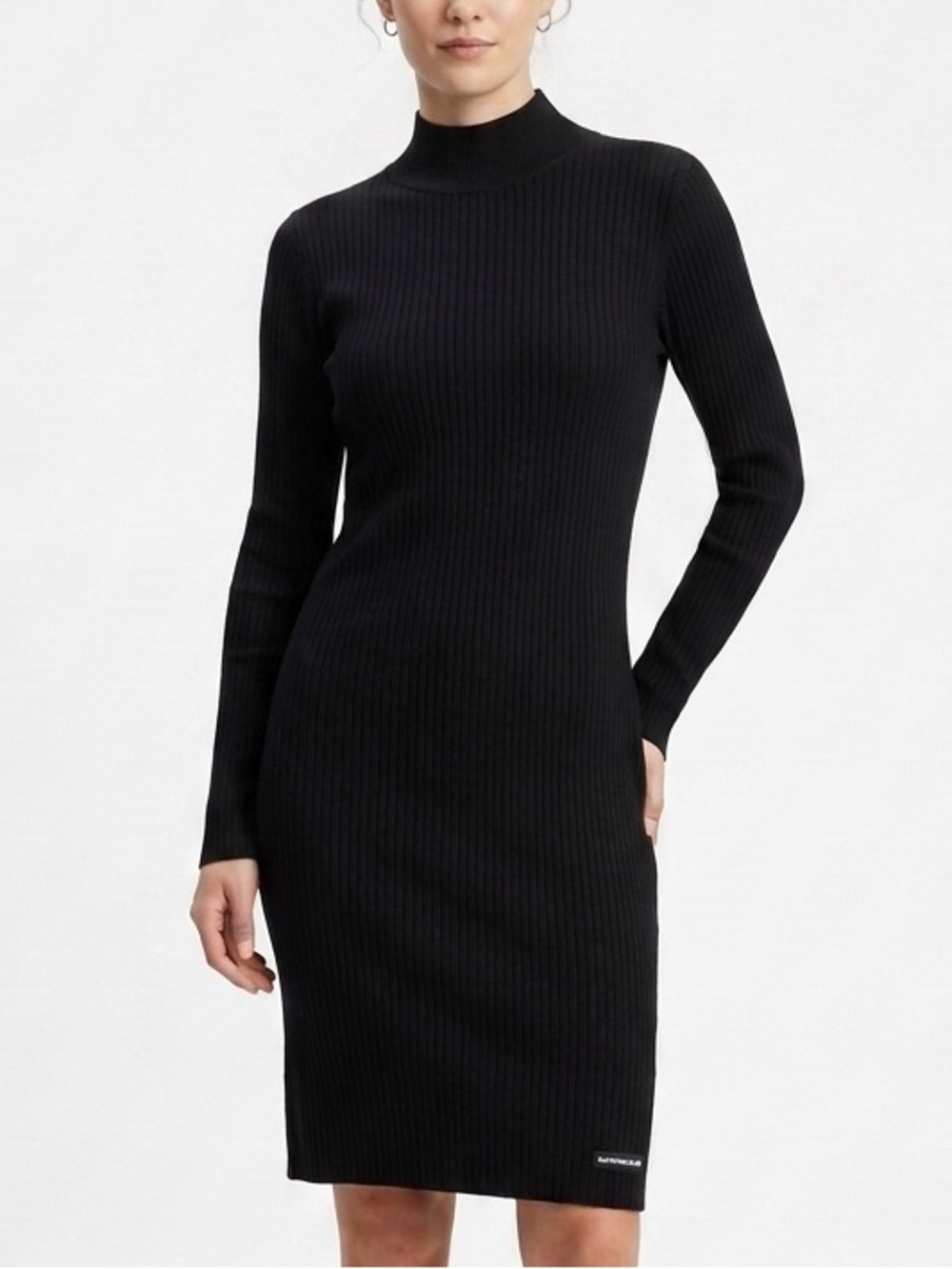 Calvin Klein Jeans Black Ribbed Mock-Neck Bodycon Long-Sleeve Dress XS - 590